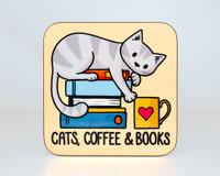Cats Coffee and Books - Coaster