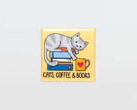 Cats, Coffee, Books  - Magnet - Yellow