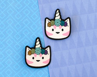 Unicorn Cat Patch Hair Clips - Pair