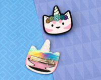 Unicorn Cat Patch Hair Clips - Pair