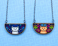Doodley Cat Necklace - Printed Kitties
