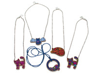 Super Doodley Wooden Curled Up Cat Necklace - Printed Kitties