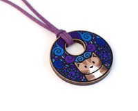 Big Circle Doodlecats - Long Necklace - Faux Suede Cord Big Circle Doodlecats - Long Necklace - Faux Suede Cord