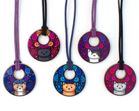 Big Circle Doodlecats - Long Necklace - Faux Suede Cord Big Circle Doodlecats - Long Necklace - Faux Suede Cord