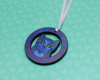 Blue Doodly Cat in Celtic Knotwork Circle - Wooden Decoration Blue Doodly Cat in Celtic Knotwork Circle - Wooden Decoration