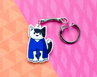 Blue Scrubs - Vet Nurse - Black & White Cat - Acrylic Keyring - Recycled