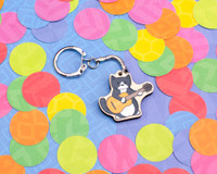 Acoustic Guitar Cat - Wooden Key Ring - Tuxedo Cat