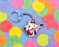 Electric Guitar Cat - Wooden Key Ring - Pixie Cat
