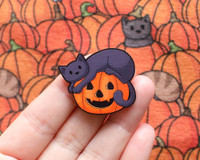 Pumpkin Cat - Wooden Pin - Halloween Pumpkin Cat - Wooden Pin - Halloween