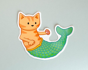 Mermaid Cat - Vinyl Cat Sticker Mermaid Cat - Vinyl Cat Sticker