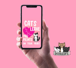 Cats Leave Pawprints on Your Heart - Phone Wallpaper