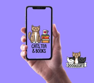 Cats Tea Books - Phone Wallpaper