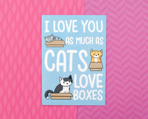 I Love You As Much As Cats Love Boxes - Greetings Card - Valentine's Day I Love You As Much As Cats Love Boxes - Greetings Card - Valentine's Day