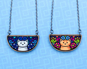 Doodley Cat Necklace - Printed Kitties Doodley Cat Necklace - Printed Kitties