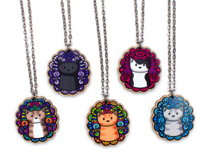 Cats on Doodley Patterns - Long Necklace - Printed Kitties Cats on Doodley Patterns - Long Necklace - Printed Kitties