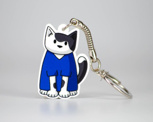 Blue Scrubs - Vet Nurse - Black & White Cat - Acrylic Keyring - Recycled Blue Scrubs - Vet Nurse - Black & White Cat - Acrylic Keyring - Recycled