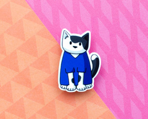 Blue Scrubs Cat - Veterinary Nurse Doctor Surgeon - Black & White Cat - Acrylic Pin Blue Scrubs Cat - Veterinary Nurse Doctor Surgeon - Black & White Cat - Acrylic Pin
