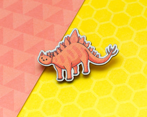 Stegosaurus Dinosaur Cat - Wooden Pin Stegosaurus Dinosaur Cat - Wooden Pin