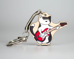 Electric Guitar Cat - Wooden Key Ring - Pixie Cat Electric Guitar Cat - Wooden Key Ring - Pixie Cat