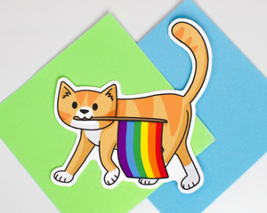 Pride Cat - Rainbow Flag- Vinyl cat sticker Pride Cat - Rainbow Flag- Vinyl cat sticker