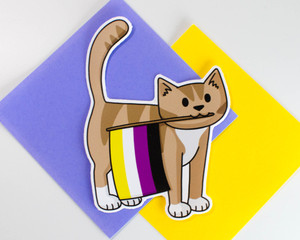 Pride Cat - Non-Binary Flag- Vinyl cat sticker Pride Cat - Non-Binary Flag- Vinyl cat sticker