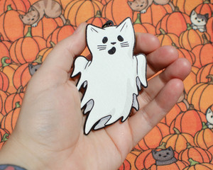 Ghost Cat - Wooden Decoration - halloween Ghost Cat - Wooden Decoration - halloween
