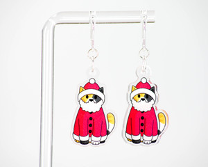 Santa Cat Earrings - LIMITED EDITION - Sterling Silver