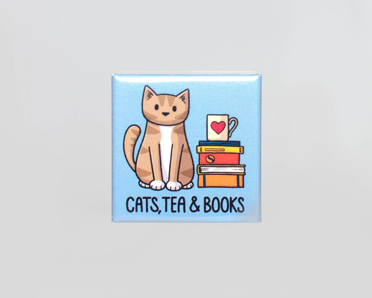 Cats, Tea, Books  - Magnet - Blue