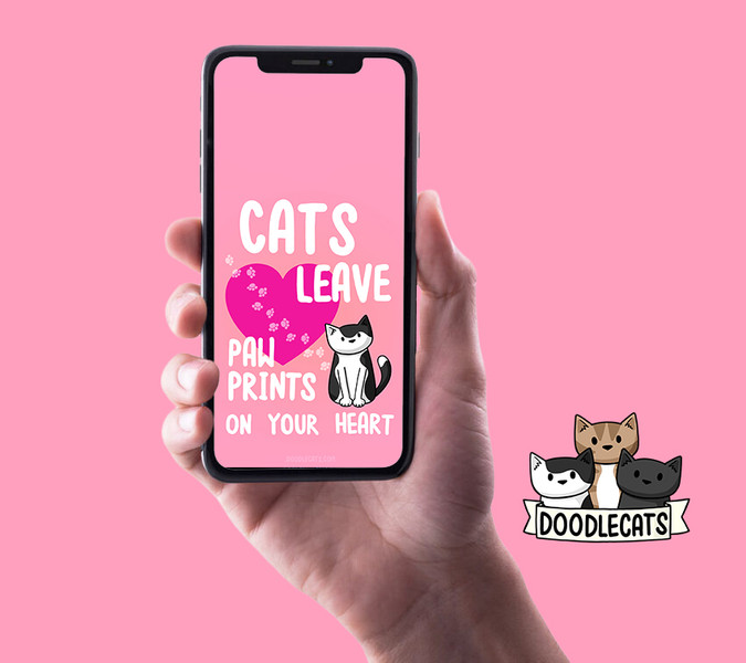 Cats Leave Pawprints on Your Heart - Phone Wallpaper