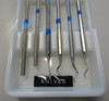 Set of 6 Stainless Steel Dental Knives Instruments in Antique Milk Glass Tray