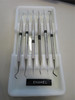 Set of 6 Stainless Steel Enamel Dental Instruments in Antique Milk Glass Tray