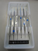 Set of 6 Stainless Steel Discoid/Clleoid Instruments in Antique Milk Glass Tray