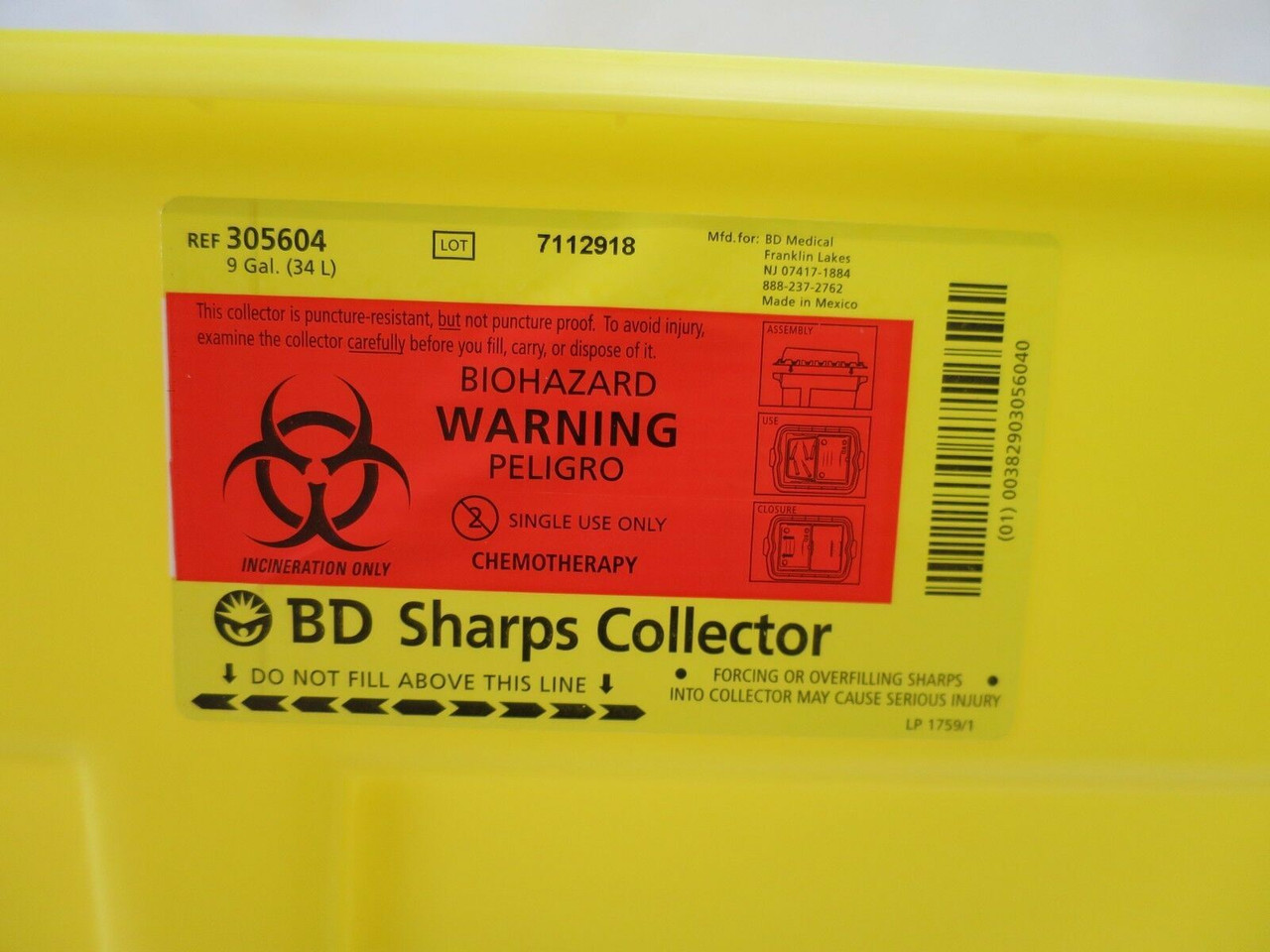 9 Gallon BD Chemotherapy Extra Large Sharps Container Collector 1 Case of 8