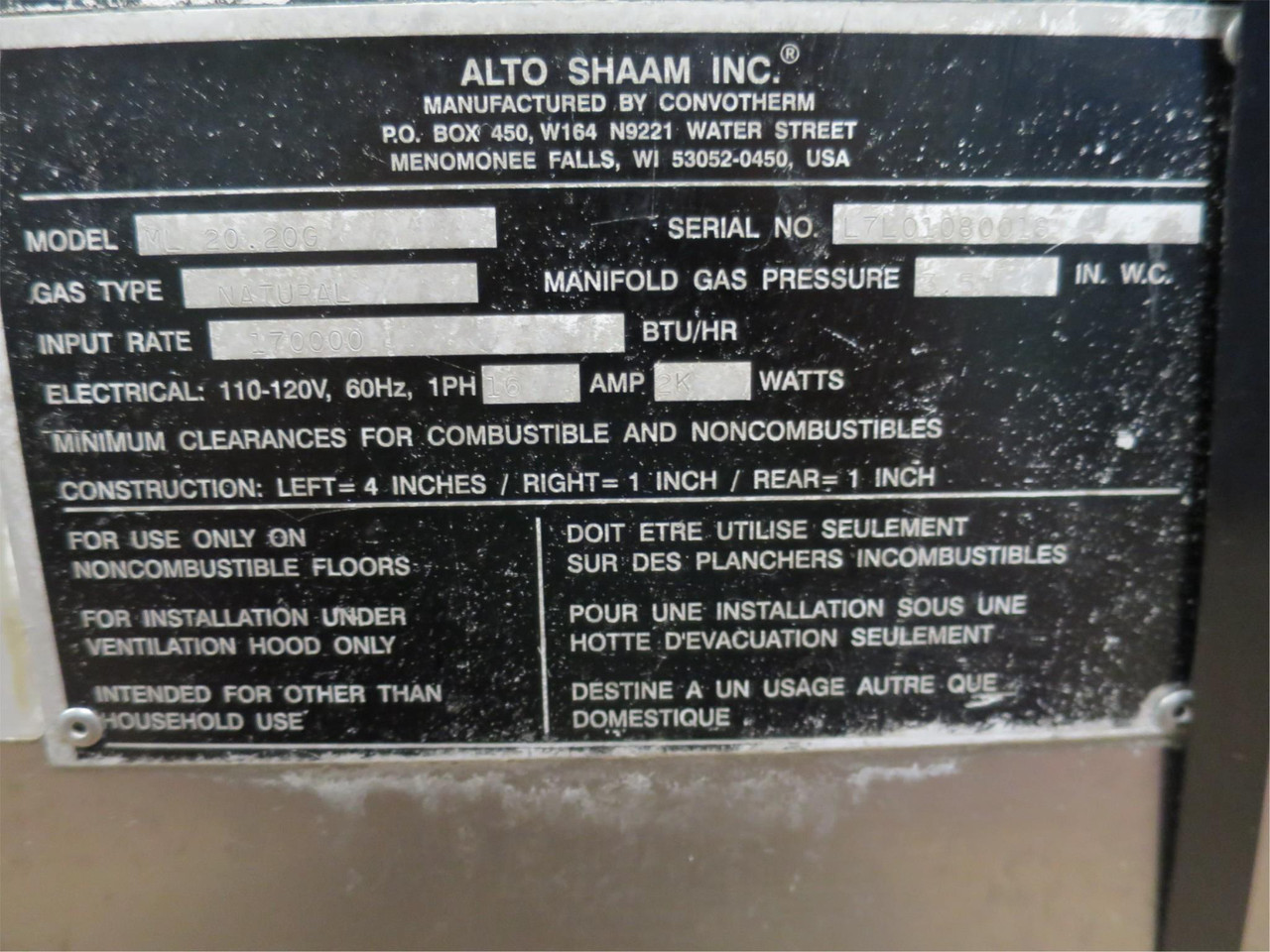 Alto Shaam Natural Gas Combitherm Combo Oven ML20.20G