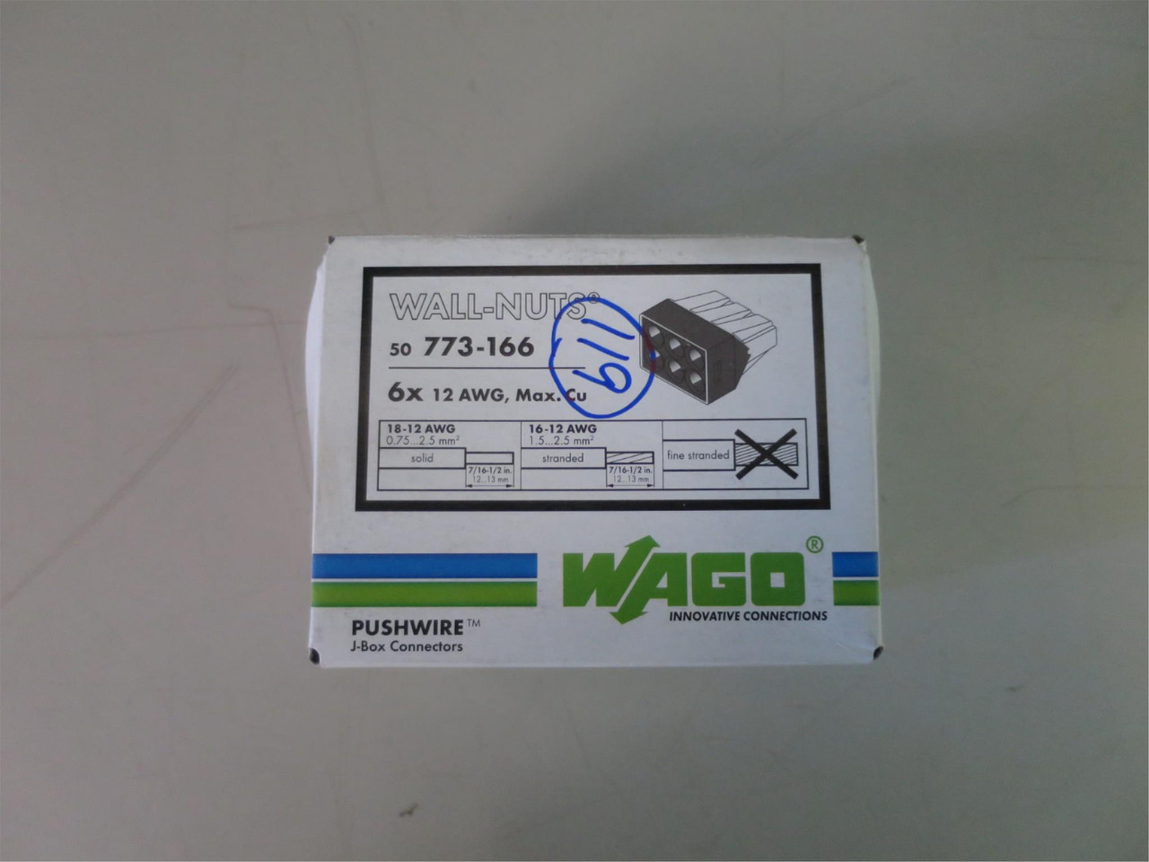 Wago 773-166 Pushwire™ Connector 6-Pole Wall-Nuts™, Box of 50 - NEW