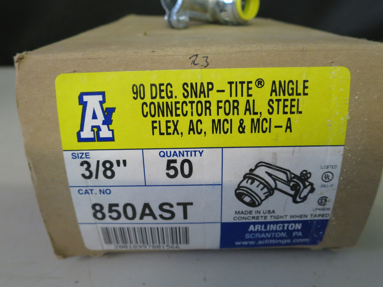50ct. Snap-Tite 90 Degree Angle Connector All Steel Flex 3/8" Arlington 850AST