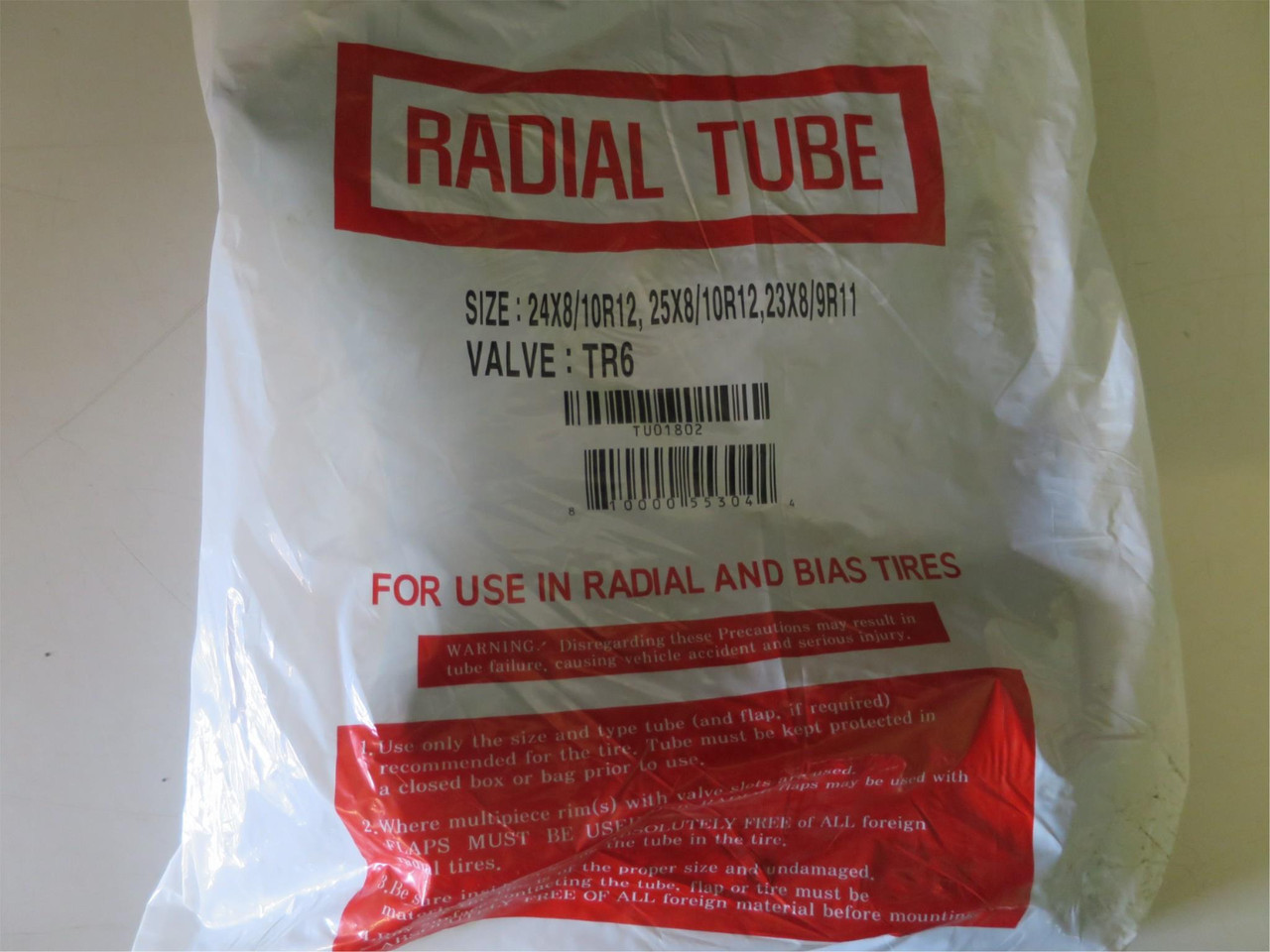 RADIAL TUBE USE IN RADIAL AND BIAS TIRES SIZE 24X8/10R1223X8/9R11 MODEL TR6