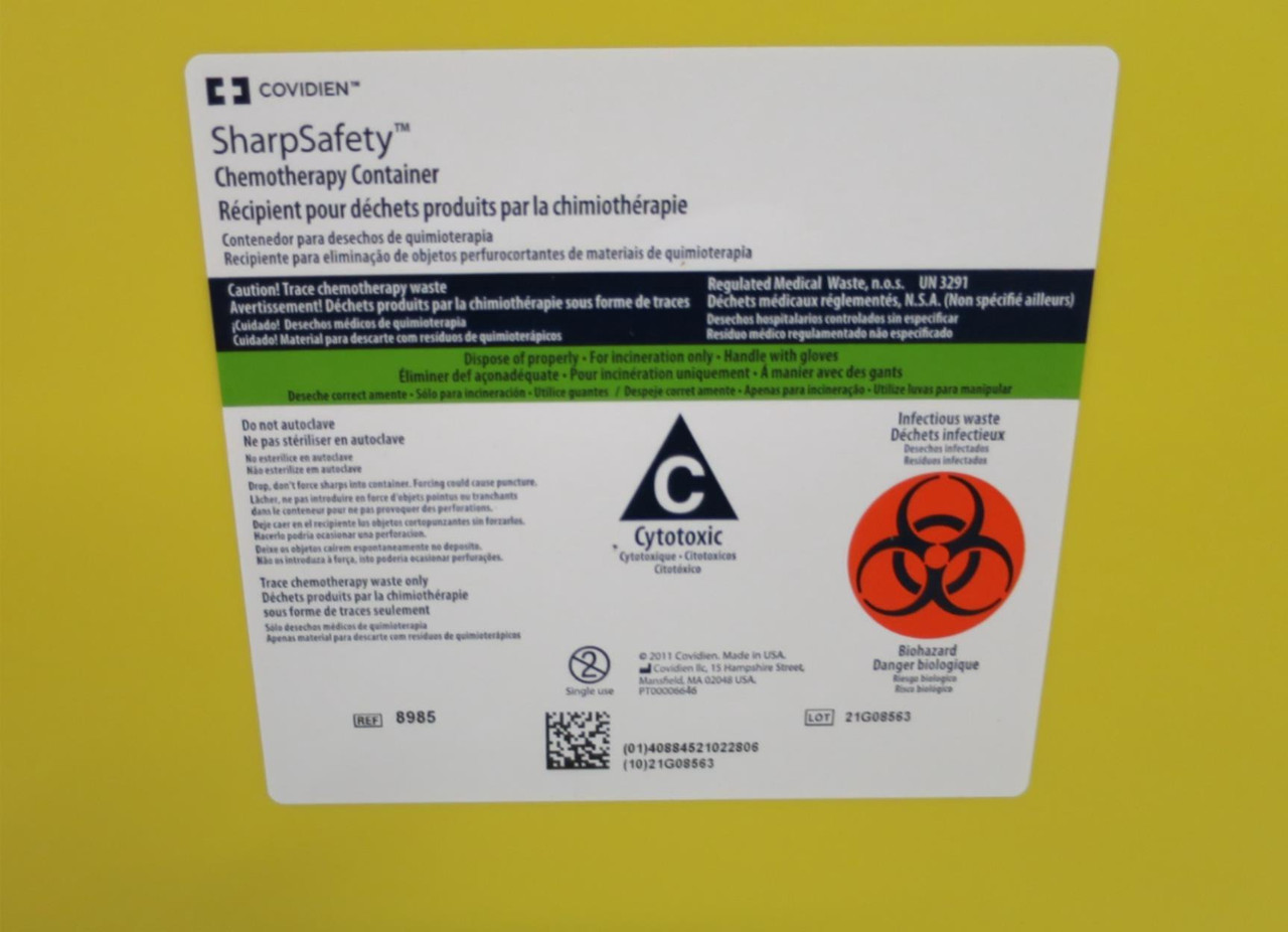 Covidien Chemotherapy Sharps Container 8985 SharpSafety 8 Gal. Yellow Base