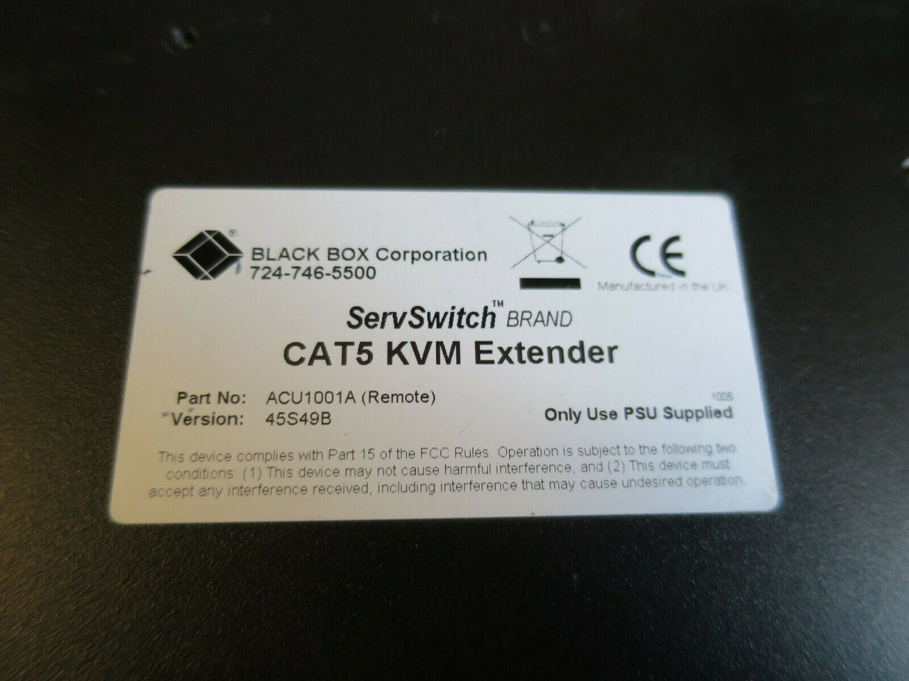 CAT5 KVM Extender Black Box Serve Switch  ACU1001A (Remote)