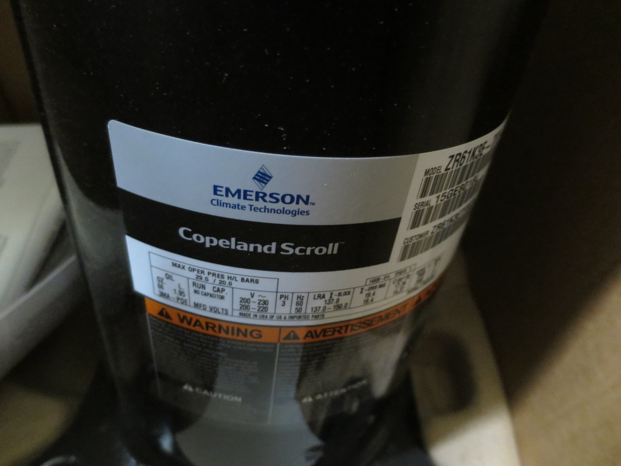 Copeland Emerson ZR61K3ETF5830 Scroll Compressor