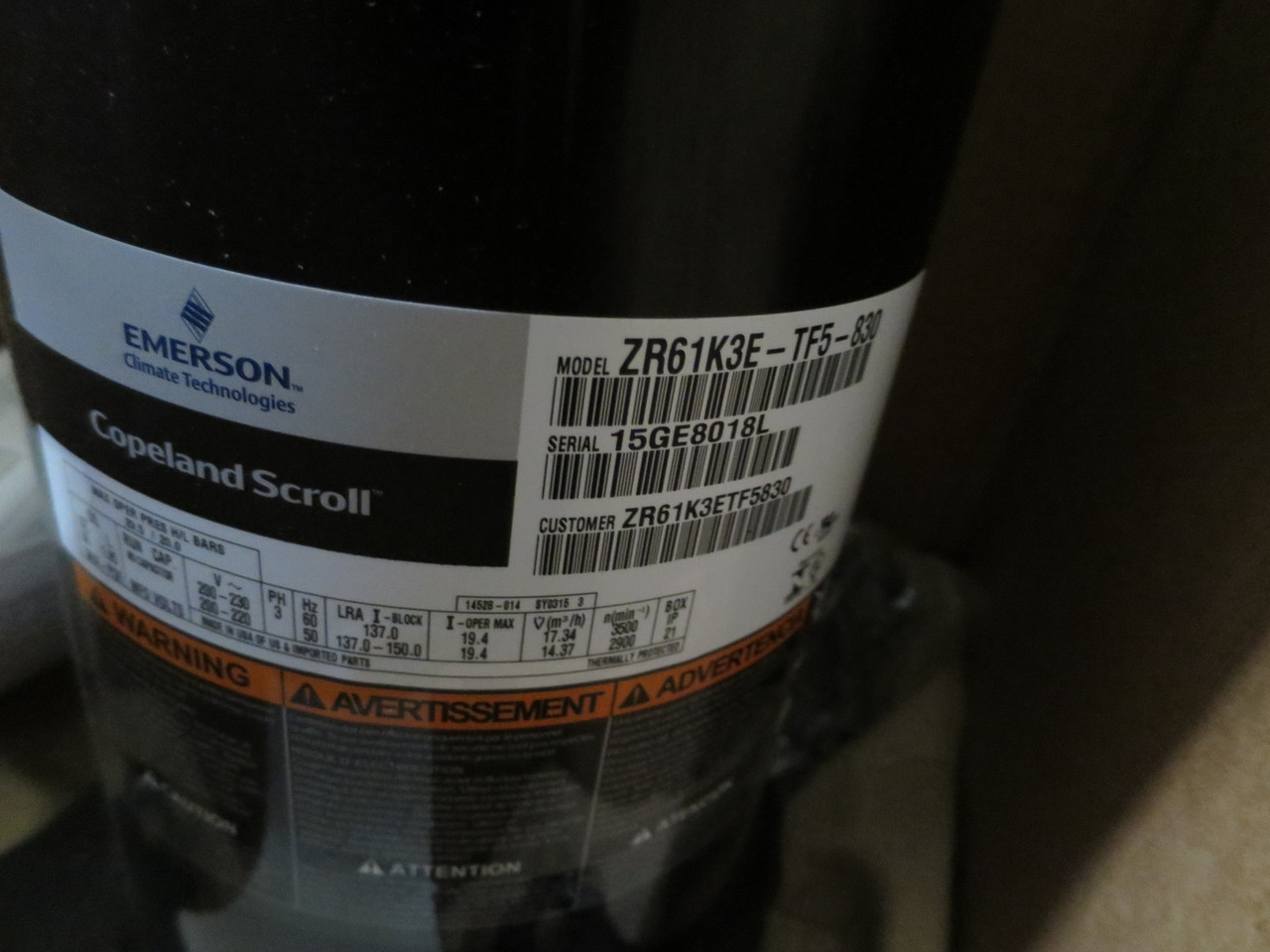 Copeland Emerson ZR61K3ETF5830 Scroll Compressor