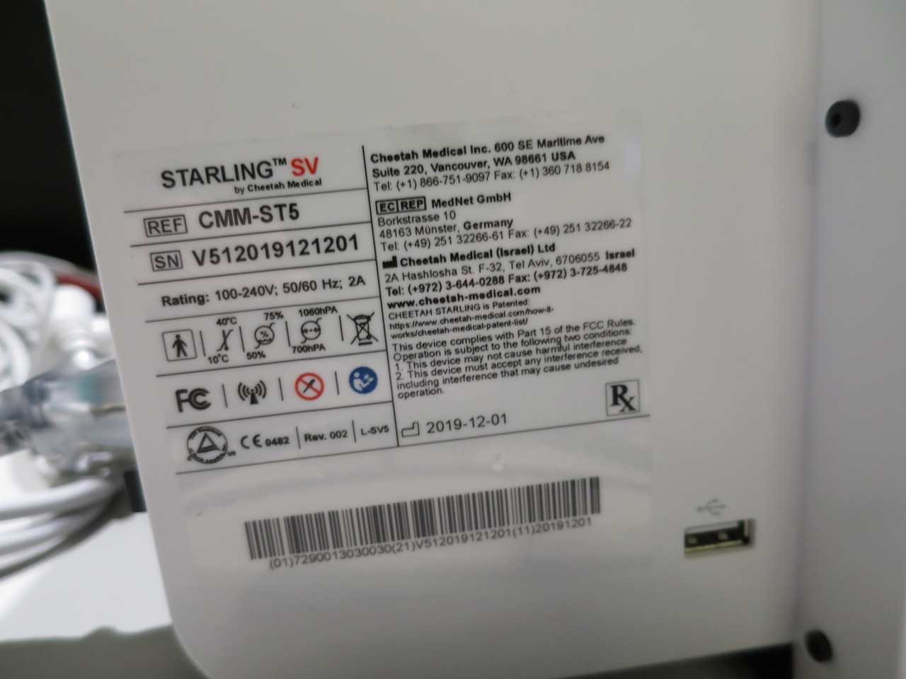 Cheetah Medical Starling SV CMM-ST5 Hemodynamic Fluid Monitor Version 5.6