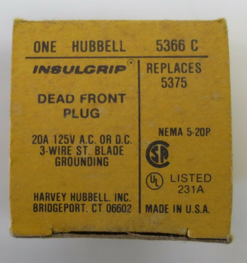 Straight Blade Plug, Hubbell Wiring Device-Kellems, HBL5366C NEW