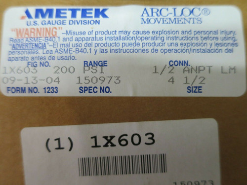 Ametek Brass Pressure Gauge 4-1/2" 1X603
