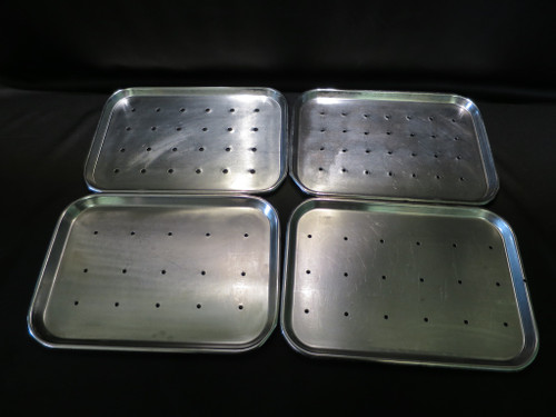 Mixed Lot of 4 Perforated Stainless Sterilizer Trays 15 1/8 x 10 5/8 x 5/8 in