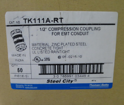 50ct. 1/2" Compression Coupling for EMT Conduit Steel City TK111ART