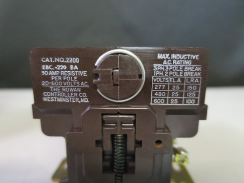 2 Pole 30A 600V Max Rowan Controller Company 2200 EBC220BA