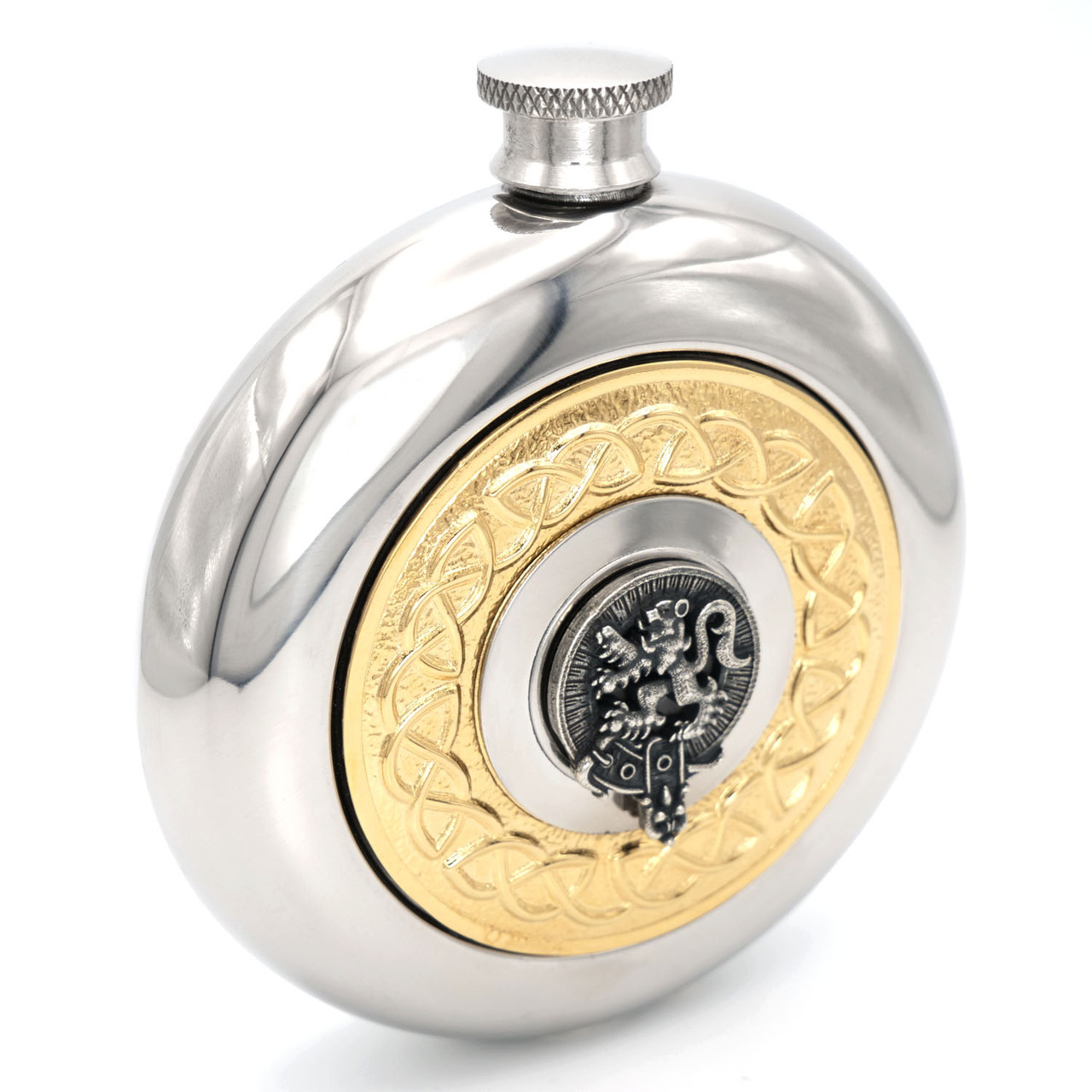 Clan Crest Sporran Flask – 6 oz Stainless Steel & Pewter