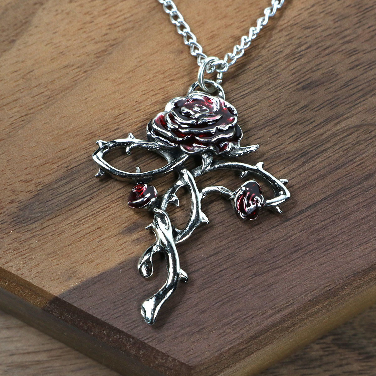 Rosycroix Rose Cross Necklace | Antiqued Pewter & Red Enamel Pendant