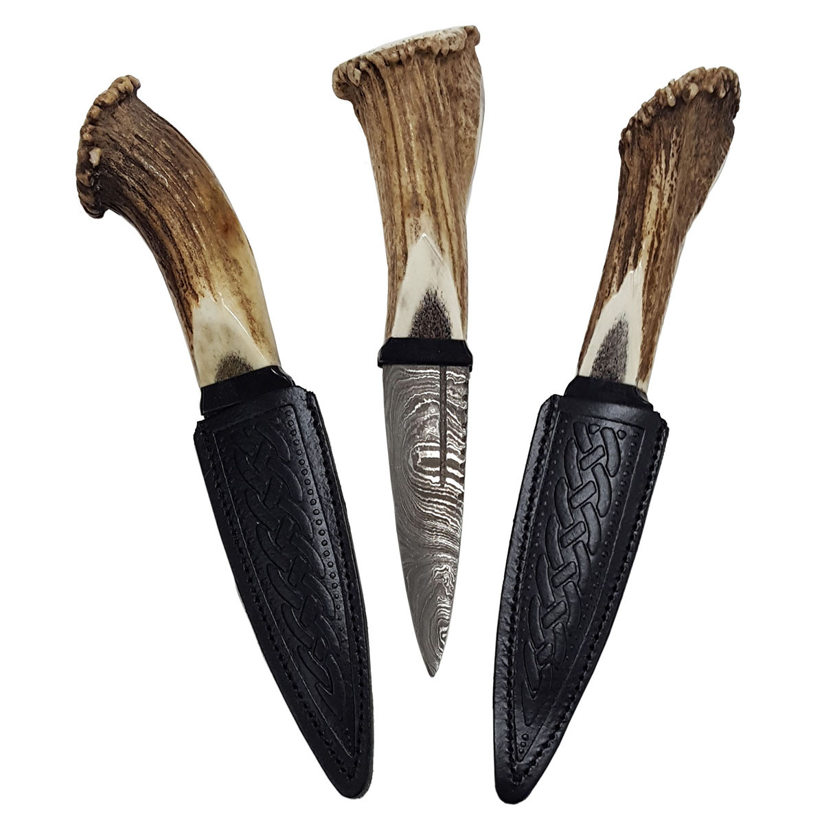 Sgian Dubh With Damascus Blade and Unique Stag Horn Handle